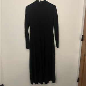 Elegant Black Long Sleeve Dress with Scalloped Hemming